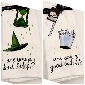 Rae Dunn Wizard of Oz Kitchen Towels Set of 2 Good Witch Bad Witch NEW